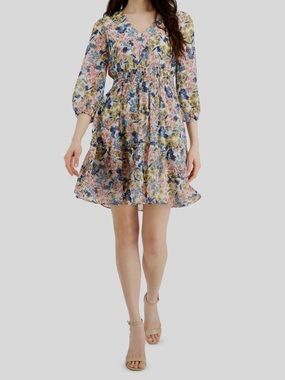 TAYLOR Floral V-Neck Smocked Waist Dress